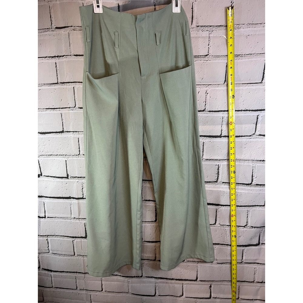 AmyEnjoyLife Sage Green Wide Leg Utility Trousers Large High Waisted Pants
